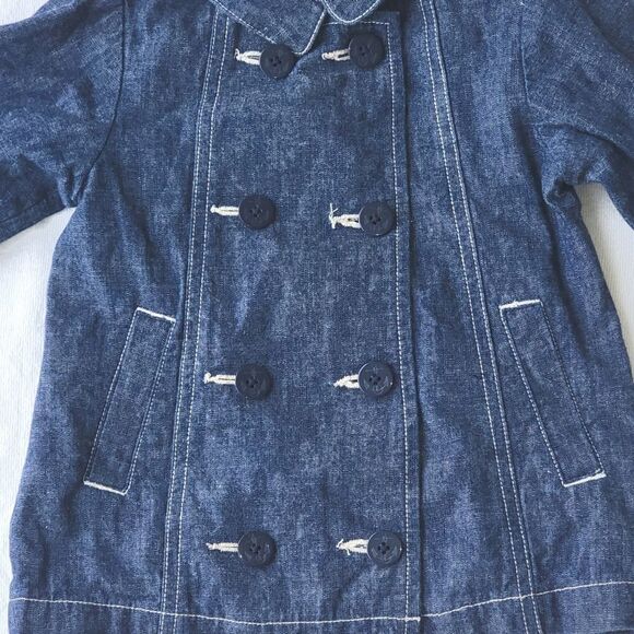 GAP Baby Toddler Denim Lined Nautical Button Pea Coat Size 12-18 Months Large - Picture 2 of 7